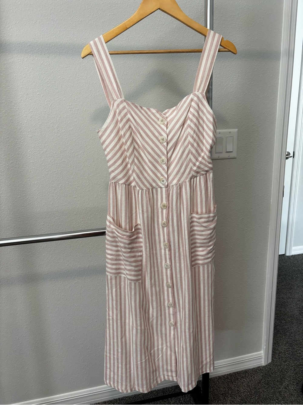 Mango Striped Pink Button-Front Sundress with Pockets